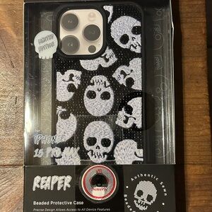 Black Beaded Skull Design Protective Case for iPhone 15 Pro Max- brand new